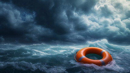 A lifebuoy floating in the sea, distress at sea concept