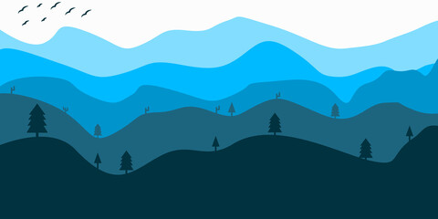 Hills background and forest illustration