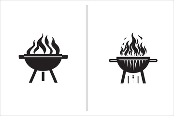 Barbecue grill Silhouette vector icon design and Grill bbq vector icon set illustration. BBQ silhouette vector on White background.