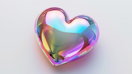 Holographic iridescent shape heart on white background
