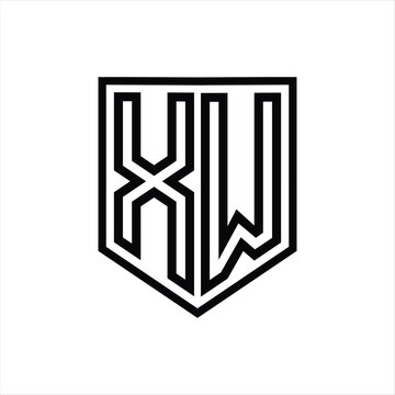 XW Letter Logo monogram shield geometric line inside shield isolated style design