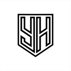 YH Letter Logo monogram shield geometric line inside shield isolated style design