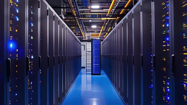 Modern data center, walk-through animation