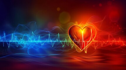 Heartbeat chart with heart symbol on magical blurred background for clinic with copy space
