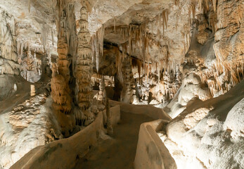 view of the rock formations inside the Campanet Caves in northern Mallorca
