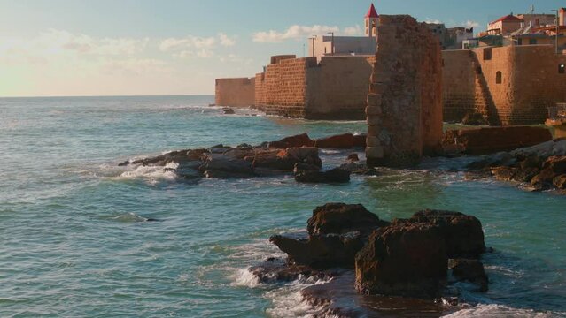 View of the city and wall of Akko (Acre), Israel.