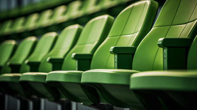 Green empty seats at stadium, background