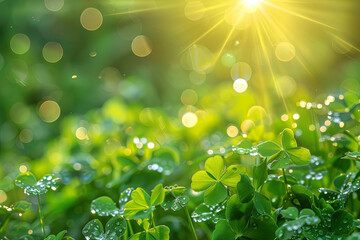 Beautiful clover backgrounds wet and drops