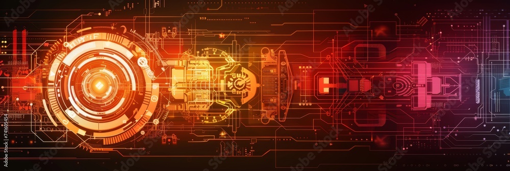 Poster abstract 3d paper circle with circuit board futuristic technology design concept