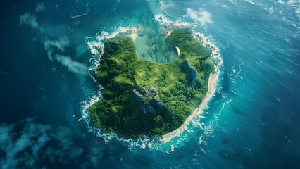 Aerial Majesty: A Huge Rounded Tropical Caribbean Island