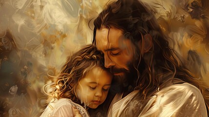 jesus and a little girl  - obrazy, fototapety, plakaty