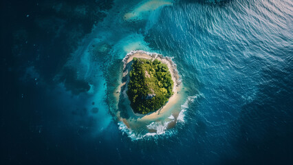 Island Solitude: Drone View of a Circular Caribbean Island - obrazy, fototapety, plakaty