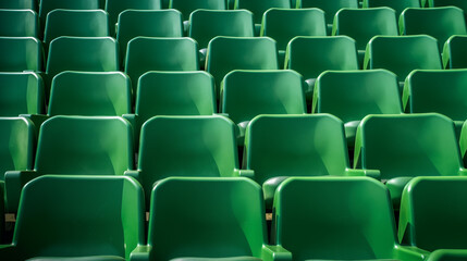 Green empty seats at stadium, background