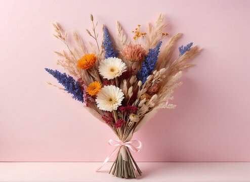 Candice Dried Flower Bouquet on pink background from Generative AI