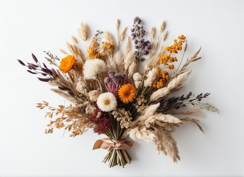 Candice Dried Flower Bouquet on white background from Generative AI