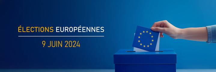 Motif non officiel pour les élections européennes du 9 juin 2024 avec texte et date - obrazy, fototapety, plakaty