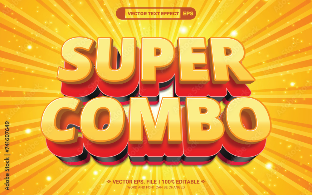 Poster super combo trendy style triple layer editable 3d vector text effect
