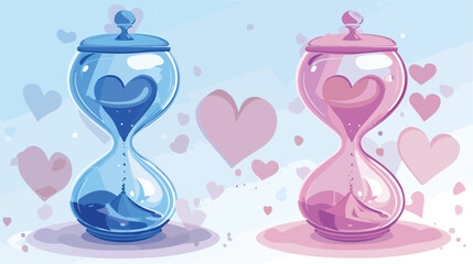 Love hourglass with hearts inside. Blue and pink.