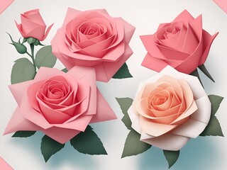 bouquet of roses background,Flowers origami , paper rose on white background