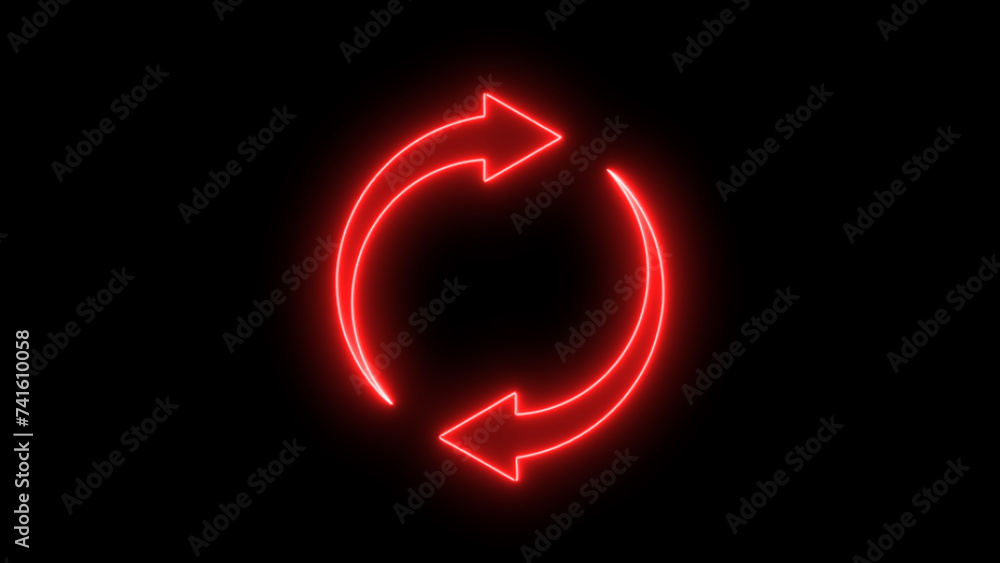 Poster glowing neon line refresh icon isolated on black background. reload symbol. reload icon animation.