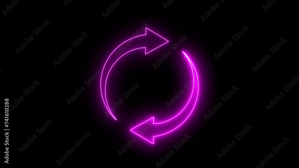 Poster glowing neon line refresh icon isolated on black background. reload symbol. reload icon animation.