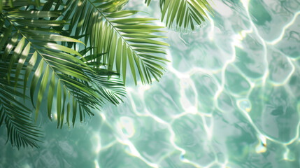 Palm leaf and sand beach abstract background. Summer vacation concept. Generative ai.