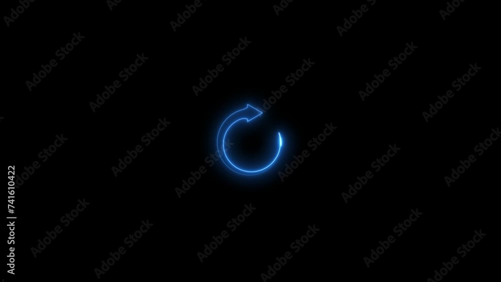 Poster glowing neon line refresh icon isolated on black background. reload symbol. reload icon animation.