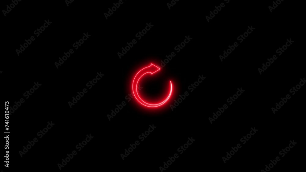Poster glowing neon line refresh icon isolated on black background. reload symbol. reload icon animation.