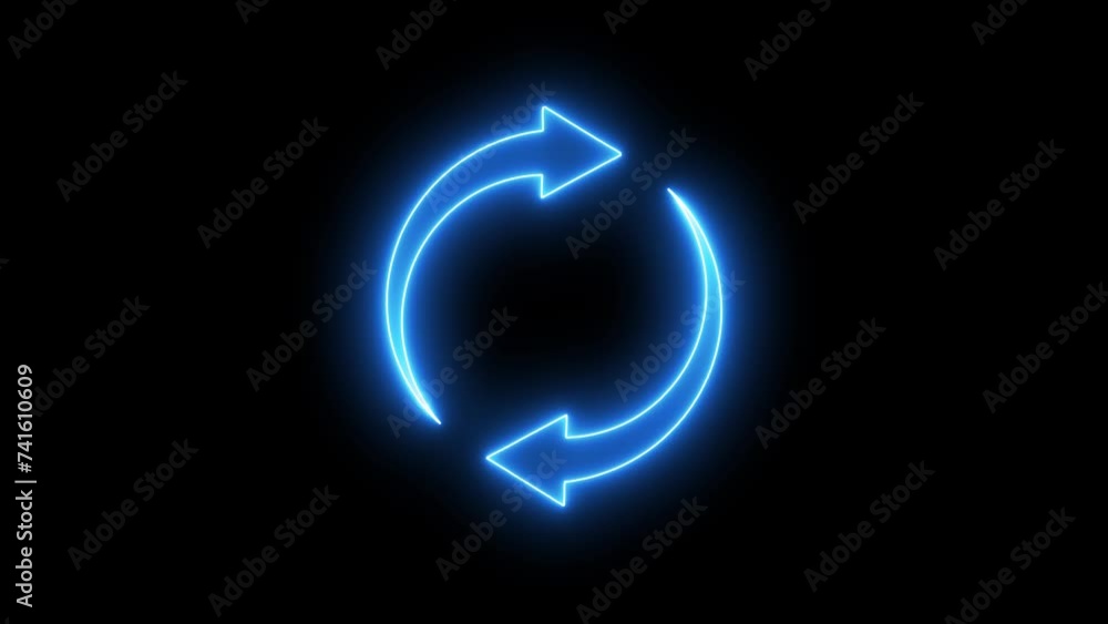 Poster glowing neon line refresh icon isolated on black background. reload symbol. reload icon animation.