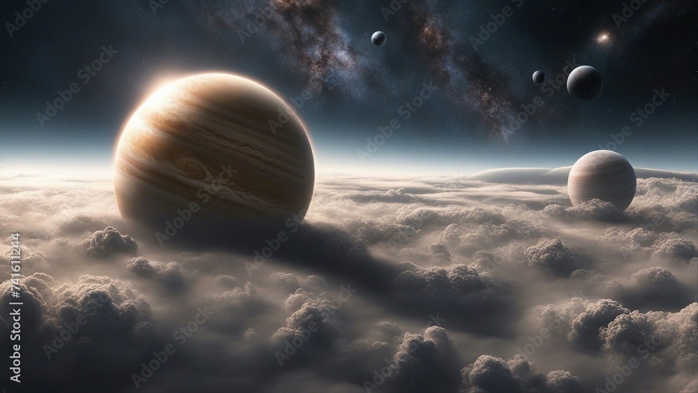 Wall mural planet in space _a celestial view of planets and galaxy in deep space. the image shows a calm and se