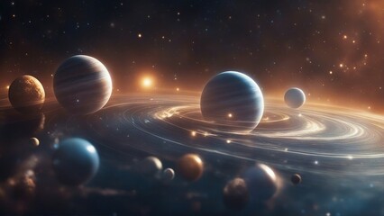 planet in space _A cosmic view of planets and galaxy in deep space. The image shows a dynamic and diverse view   - obrazy, fototapety, plakaty