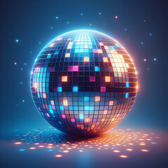 Fototapeta premium disco ball with disco lights. party, mirror, dance, club, light, music, sphere, nightclub, disco ball, discoball, bright, reflection, shiny, glass, night. AI generated 