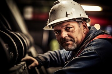 The Face of Industry: A Portrait of a Refractory Materials Repairer in Their Element, Surrounded by Tools and Equipment - obrazy, fototapety, plakaty