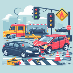 car accident on traffic light road create traffic jams