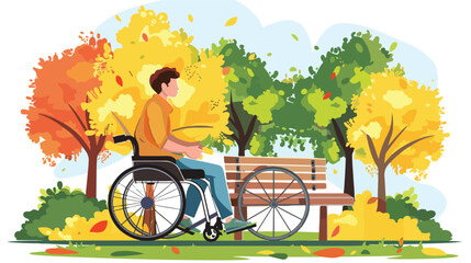 Person on wheelchair in park vector flat isolated