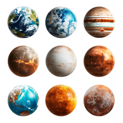 Set of Nine Different Planets