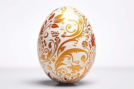 Easter egg decorated with a floral pattern. Decorative multi-colored holiday Easter egg on a light gray background