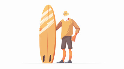 Old man standing with surfboard vector flat isola