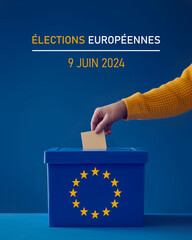 Motif non officiel pour les élections européennes du 9 juin 2024 avec texte et date - obrazy, fototapety, plakaty