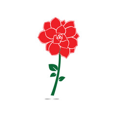 Red roses hand drawn, Black line rose flowers inflorescence silhouettes isolated on white background. Icon roses collection.