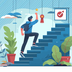 concept Businessman career development illustration Male climbing stairs
