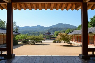 South Korean tradition, Hanok village, Hanok landscape, and the appearance of Haenggung Palace.  generative ai