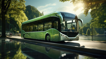 Sustainable travel: Showcasing electric buses in urban transport, highlighting emission reduction and public transit advancements