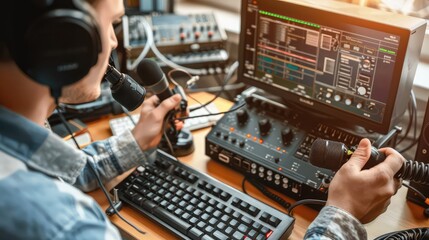 Radio transmitting station. Radio astronomer. Radio amateur setting up equipment.