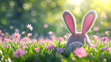 3D rendering of fluffy ears of crop bunny against pastel background during Easter holiday