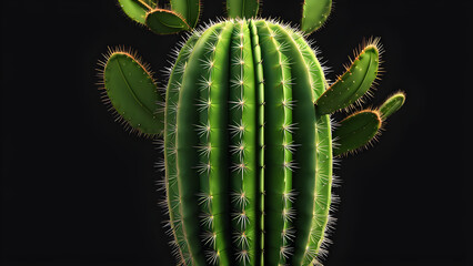 a saguaro green cactus or carnegiea gigantea cactus with isolated on black background