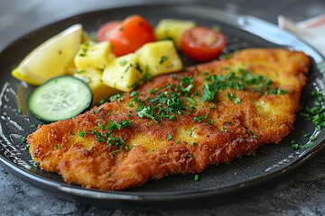 Wiener Schnitzel on a plate, tasty food