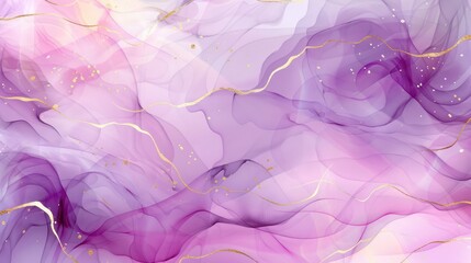 Luxurious abstract fluid art painting in alcohol ink, dreamy wallpaper with transparent waves and golden swirls. Ideal for posters, banners, packaging, and other printed materials
