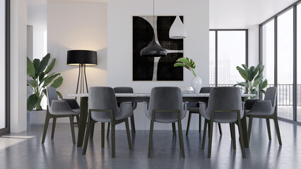 Large luxury modern bright interiors Living room mockup illustration 3D rendering image