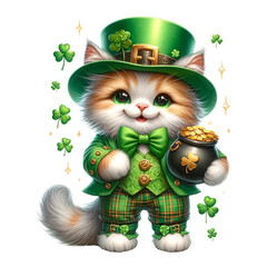Kitten with Pot of Gold in Leprechaun Outfit
